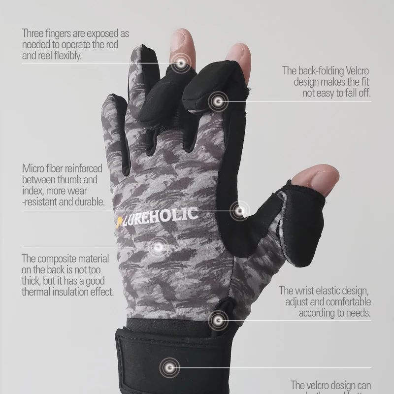 Guantes LUREHOLIC plegables de tres dedos, guantes flexibles y cálidos de invierno, resistentes al desgaste y duraderos - imagen 2