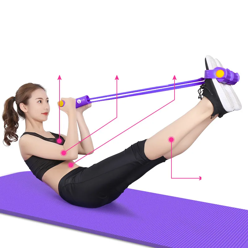 Cuerdas elásticas de tracción de 4 tubos para ejercitar el vientre, banda de resistencia para gimnasio en casa, bandas elásticas de entrenamiento deportivo para equipo de Fitness - imagen 4