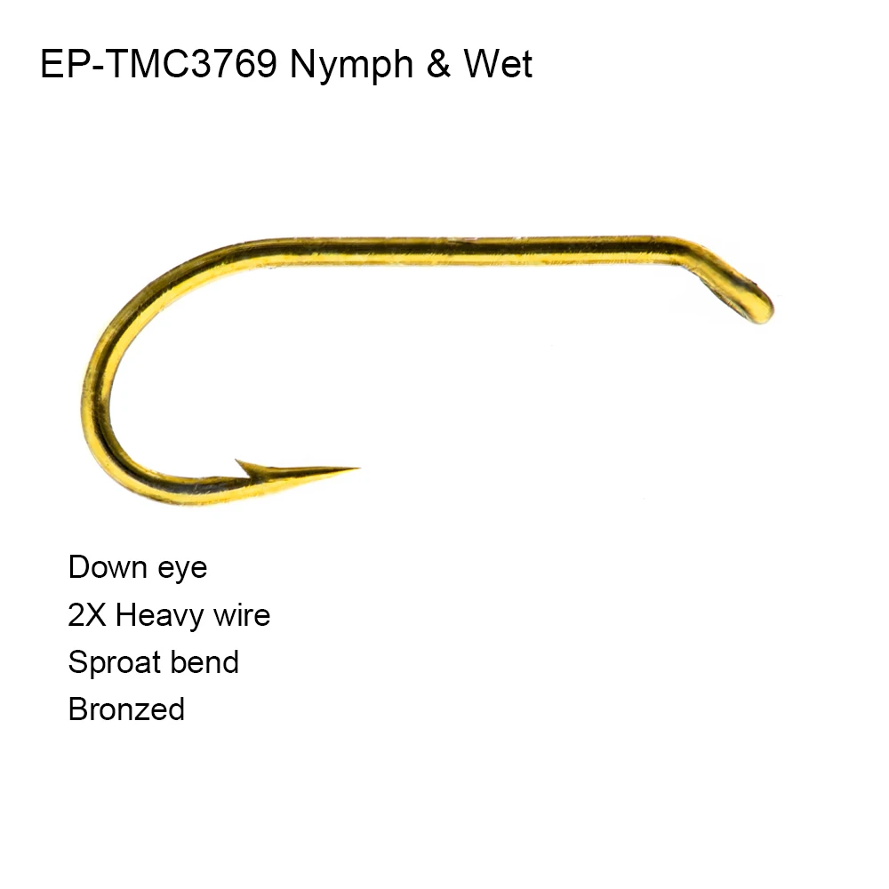 Eupheng 100 Uds EP-TMC3769 húmedo y ninfa 2X pesado estándar brocha curva anzuelo de pesca con mosca superficie de ojo anzuelos de moscas todos los tamaños - imagen 2
