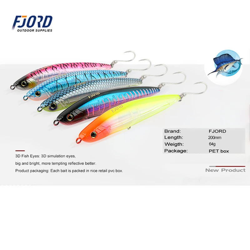 FJORD 200mm 64g Trolling flotante lápiz grande artículos de pesca duros señuelo de agua salada marina cebo Artificial para pesca y recreación - imagen 5