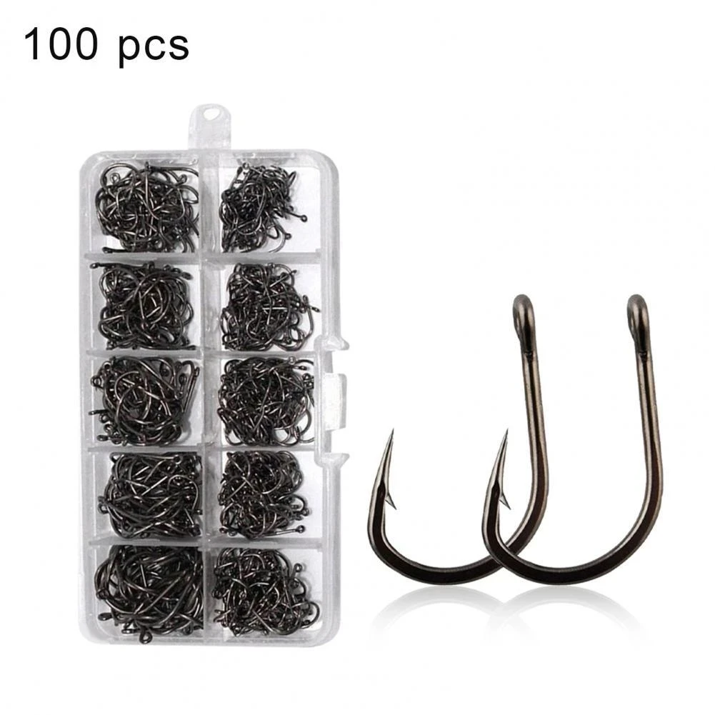 50% gran oferta 100 Uds conjunto de anzuelos de pesca de acero al carbono círculo único anzuelo de pesca Jip púas carpa ganchos mar abordar accesorio