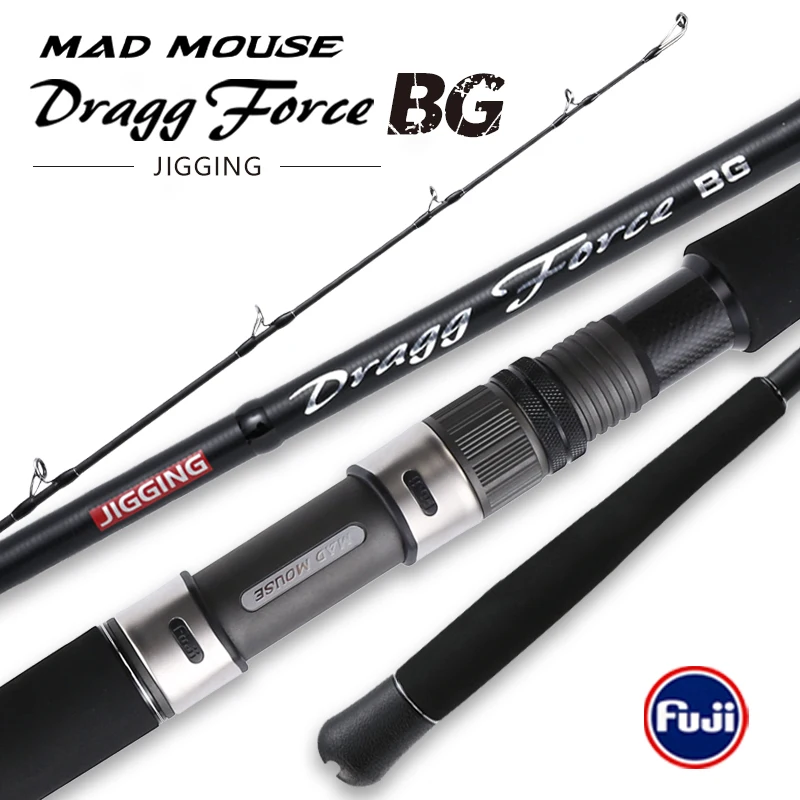 Nueva caña de pescar MADMOUSE Dragg Force BG 1,9 m PE4-8 Jig 400g arrastre 30kg Japón piezas completas Fuji caña de barco caña de pescar en el océano