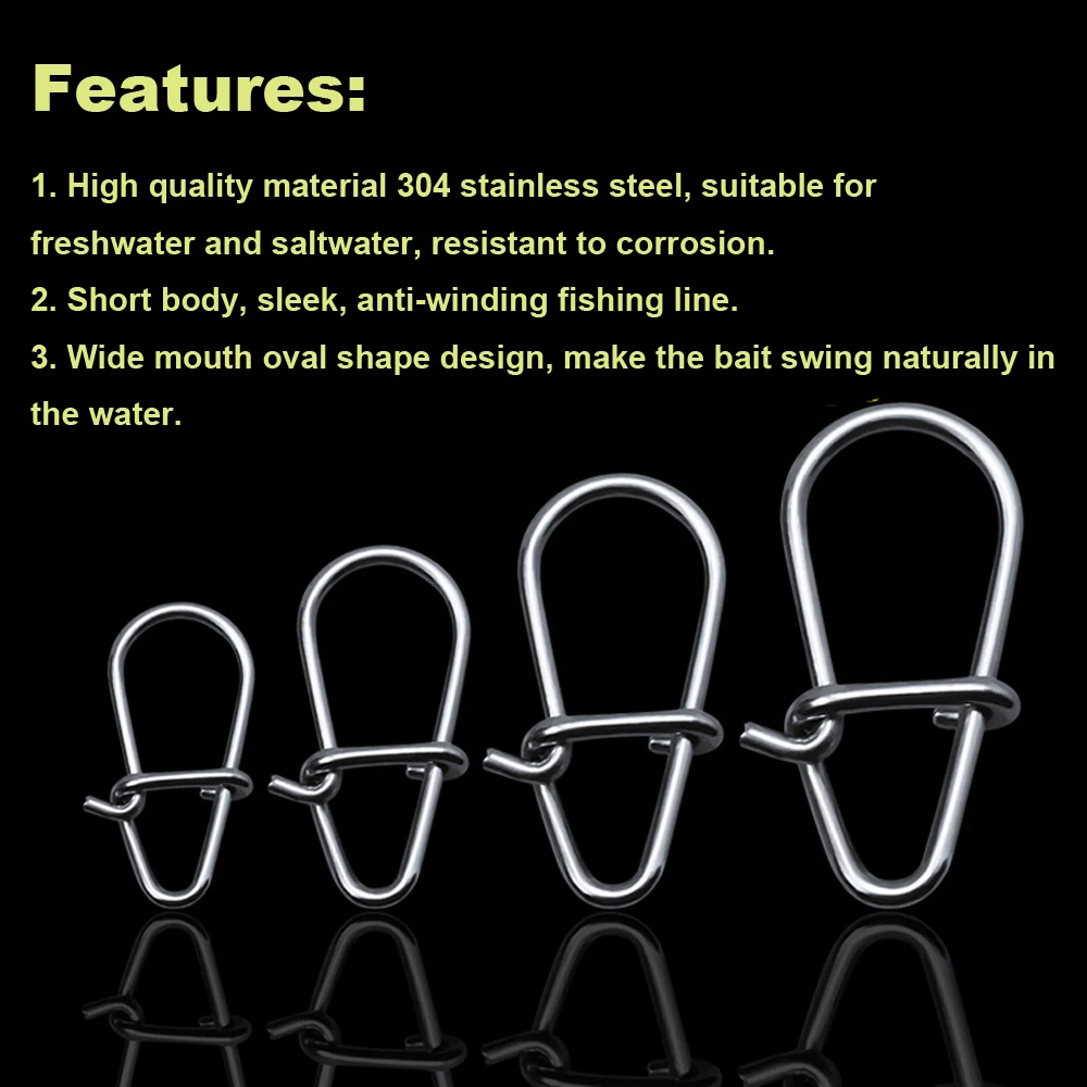 Wifreo-gancho de acero inoxidable con cierre de Clip rápido, accesorios de conector de gancho de pesca giratorio, anillos sólidos, broches de seguridad, 50 Uds. - imagen 5