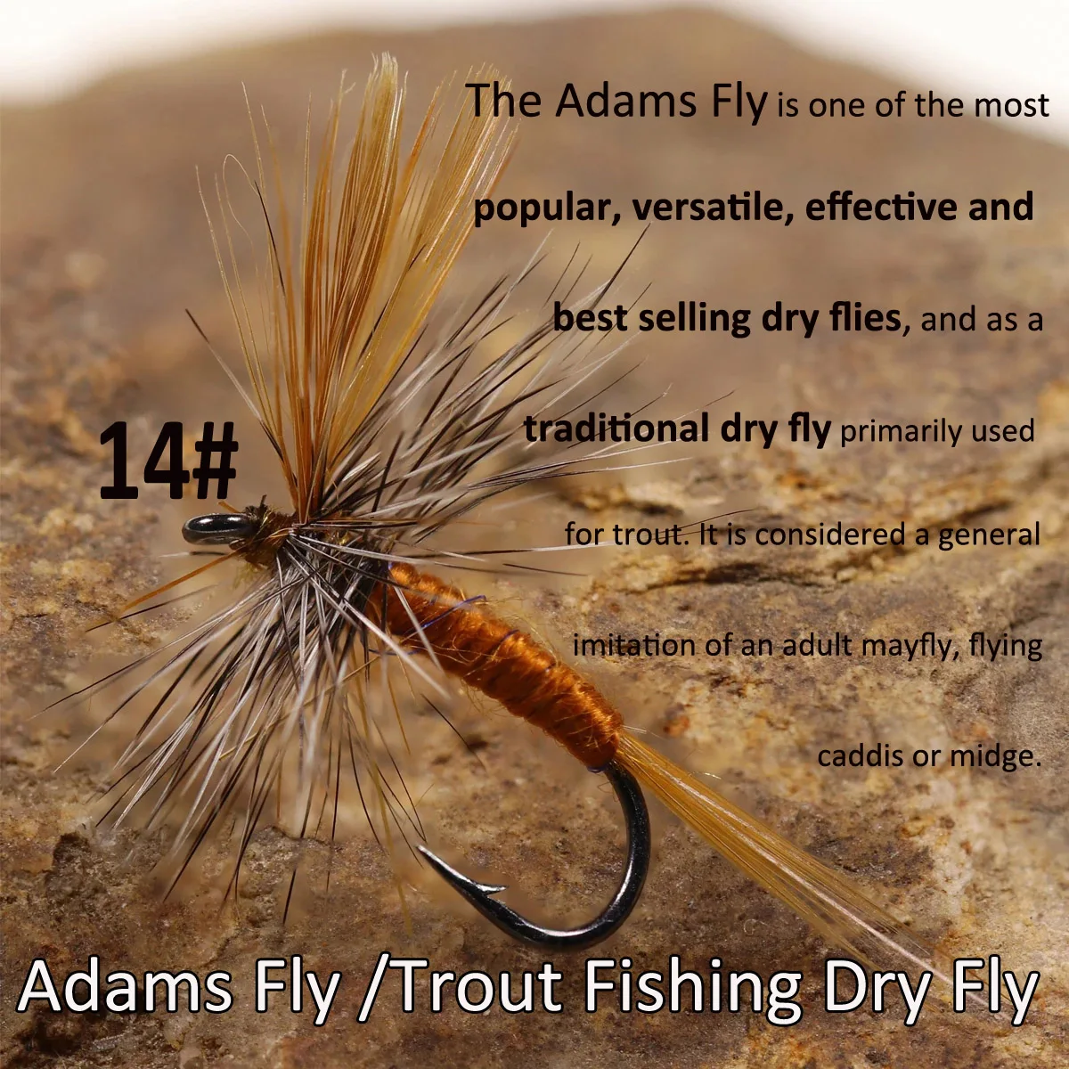 Bimoo Tamaño 6PCS # 14 gris marrón Adams Mayfly adulto mosca seca Rocky River trucha pesca moscas cebo señuelo - imagen 3