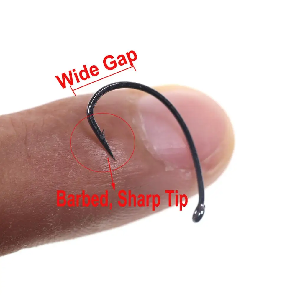 Bimoo 50/100 anzuelos de vástago curvo para atado de moscas, anzuelo para hacer moscas, anzuelo de pesca con mosca Caddis Midge Gloves # 6 # 8 # 10 # 12 # 14 - imagen 3