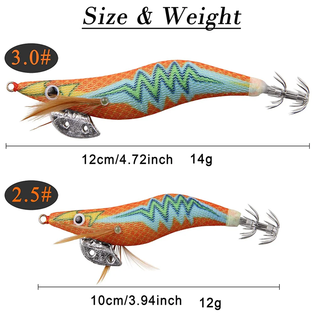 Señuelos luminosos de madera para camarones, anzuelos de plomo, plantilla de calamar, cebo de pesca, ojos 3D, calamar, pulpo, sepia, camarón, 15 unidades - imagen 2
