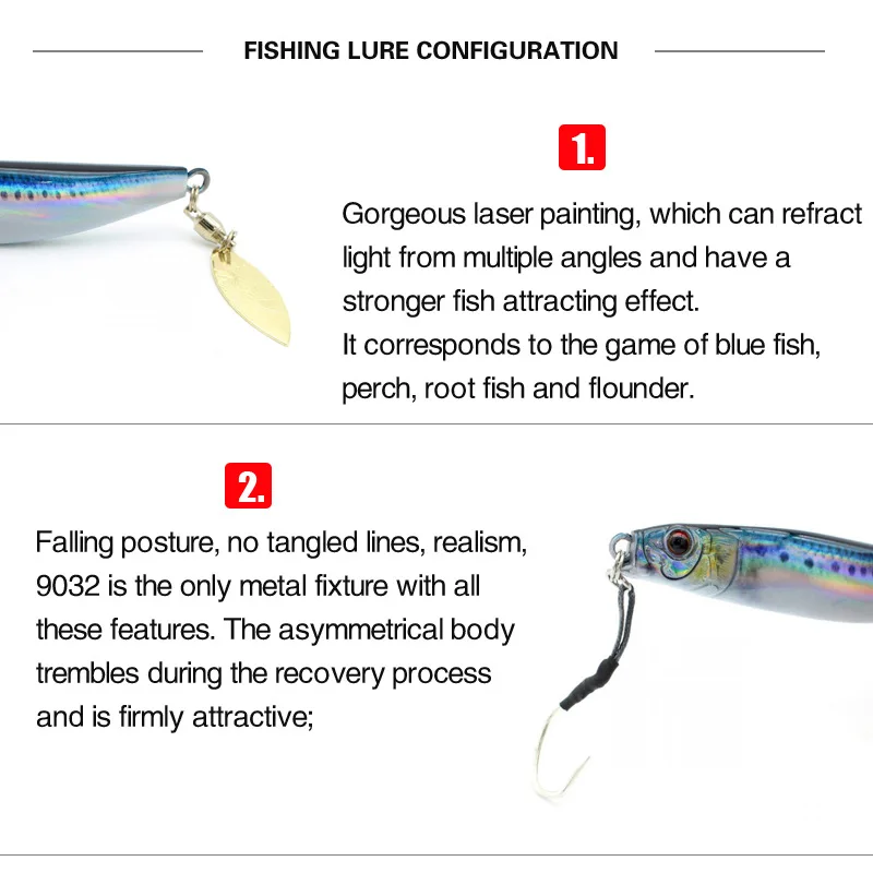 Señuelo de pesca de plantilla de Metal, cebo duro rodante de 40g y 75mm, aparejos de pesca de lubina, trucha, Jigging, señuelos de agua salada, 2021 - imagen 3