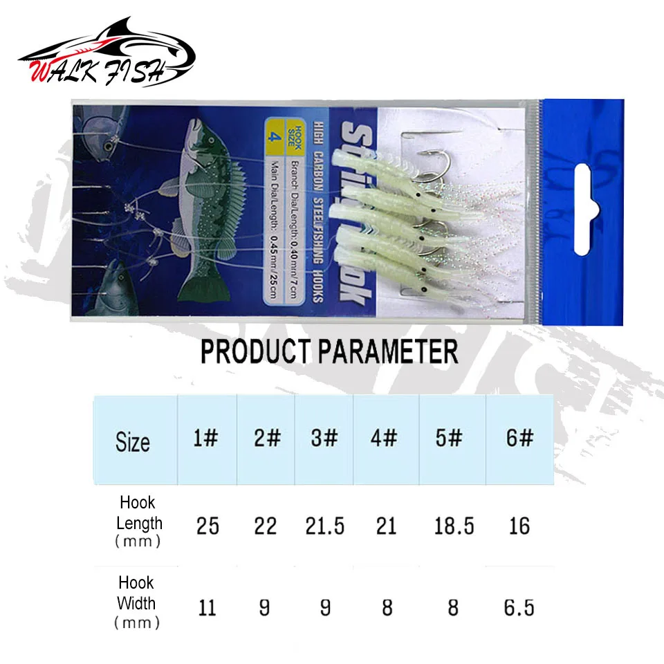 WALK FISH-señuelo luminoso para pesca, cebo de camarón suave, gusano falso, 6 tamaños, novedad, 5 unidades por juego - imagen 2