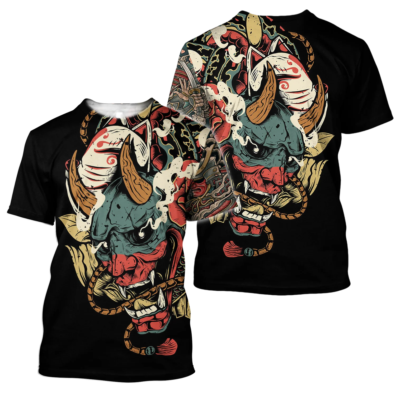Camiseta Samurai Oni manga corta estampado 3D máscara tatuaje - imagen 5