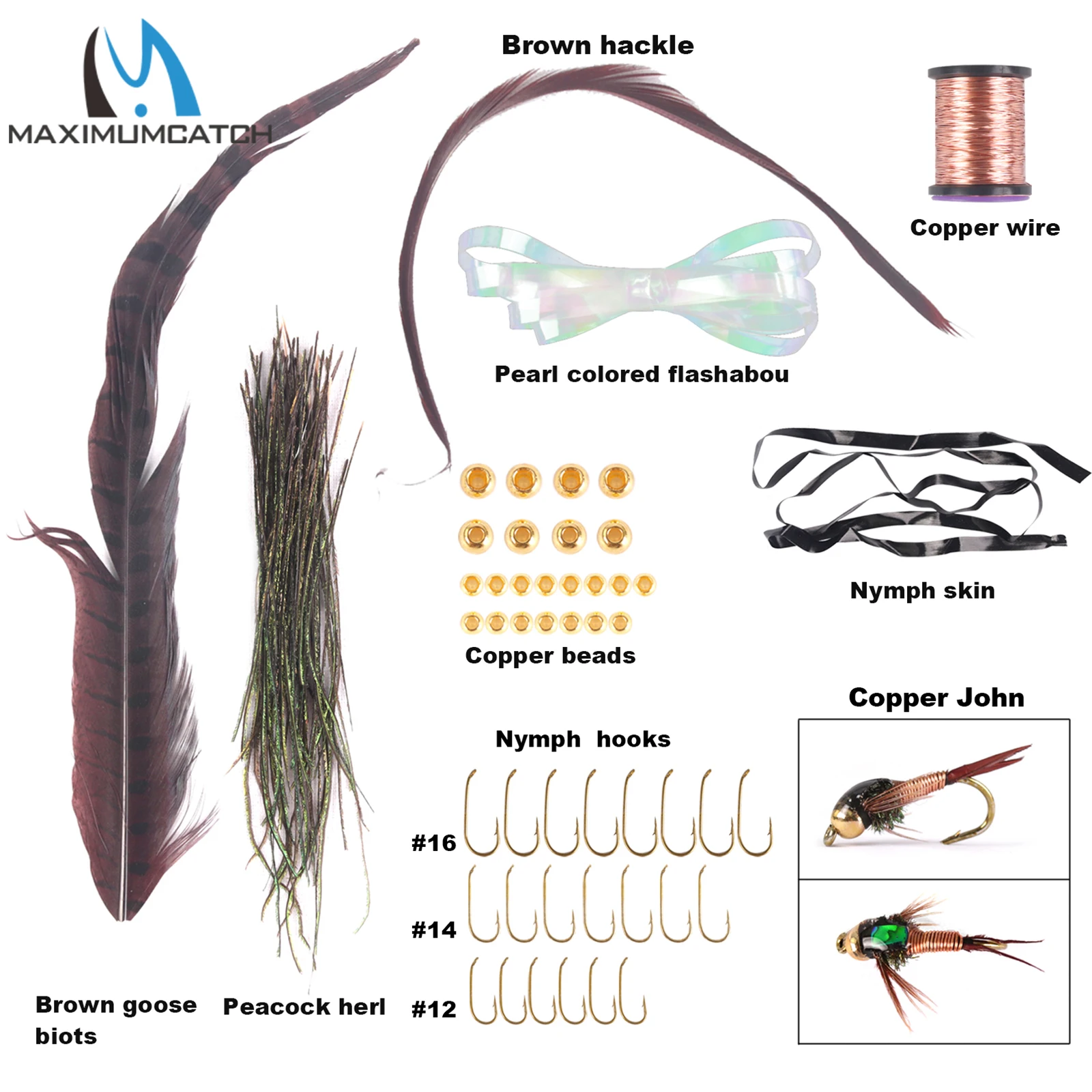 Maximumcatch Kit de atado de moscas con caja, pluma Natural, doblaje, ganchos, cuentas y herramientas, materiales de atado para fabricación DIY - imagen 5