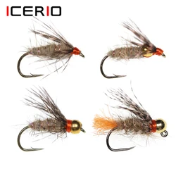 ICERIO-señuelo de pesca de tungsteno/latón, cabeza de cuenta, suave, Mosca de oreja de liebre, Mayfly Emerger, Nymph, trucha, cebo de mosca, 6 piezas