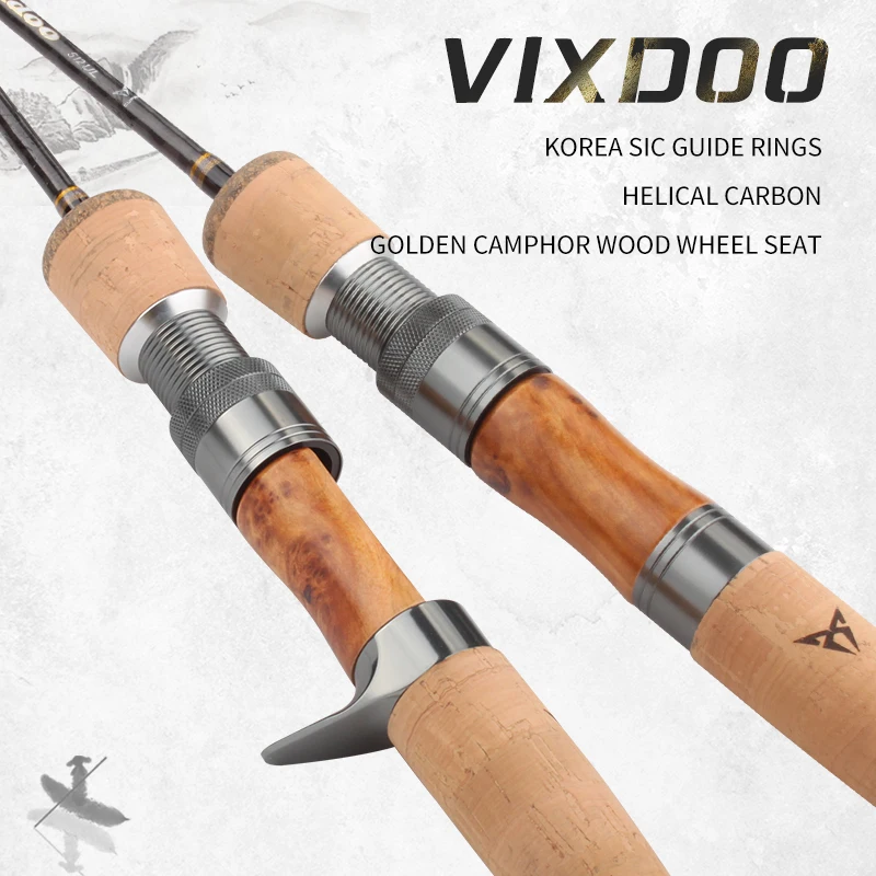 RUKE-caña de pescar suave con señuelo, 2 secciones, caña giratoria de fundición, guía SIC, asiento de rueda de madera de alcanfor dorado, mango de madera suave - imagen 2