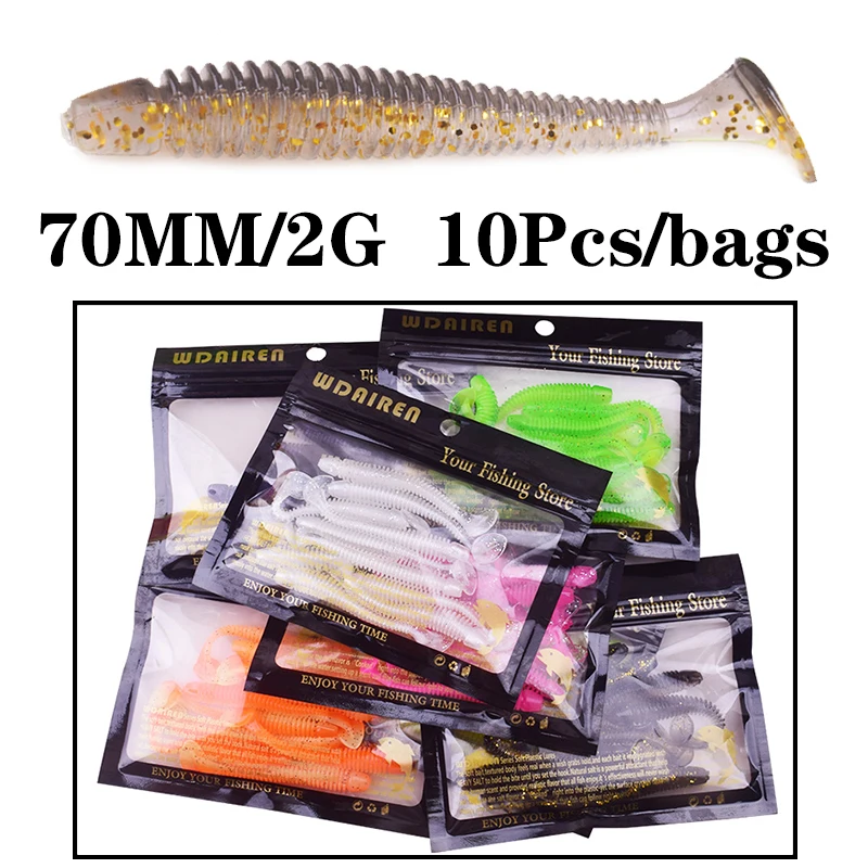 Señuelos artificiales de silicona para pesca, cebo suave de 5cm y 7cm para pesca, aparejos Swimbait, plantilla de impacto oscilante, 10 unids/lote - imagen 3