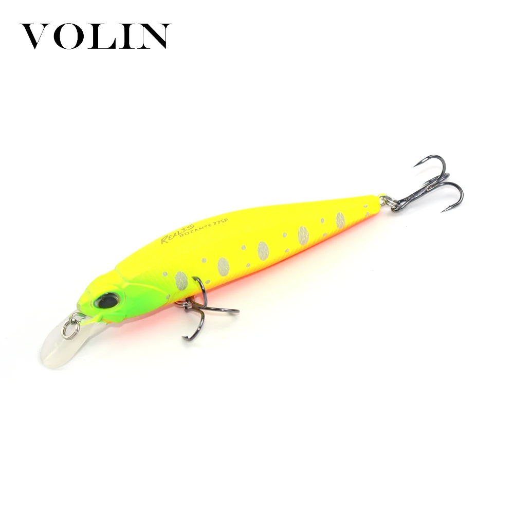 Volin 1 pieza Wobbler Minnow señuelo de pesca aparejos de lubina cebos de manivela 77mm 8,4g con 2 anzuelos de pesca señuelo de aparejos de pesca - imagen 3