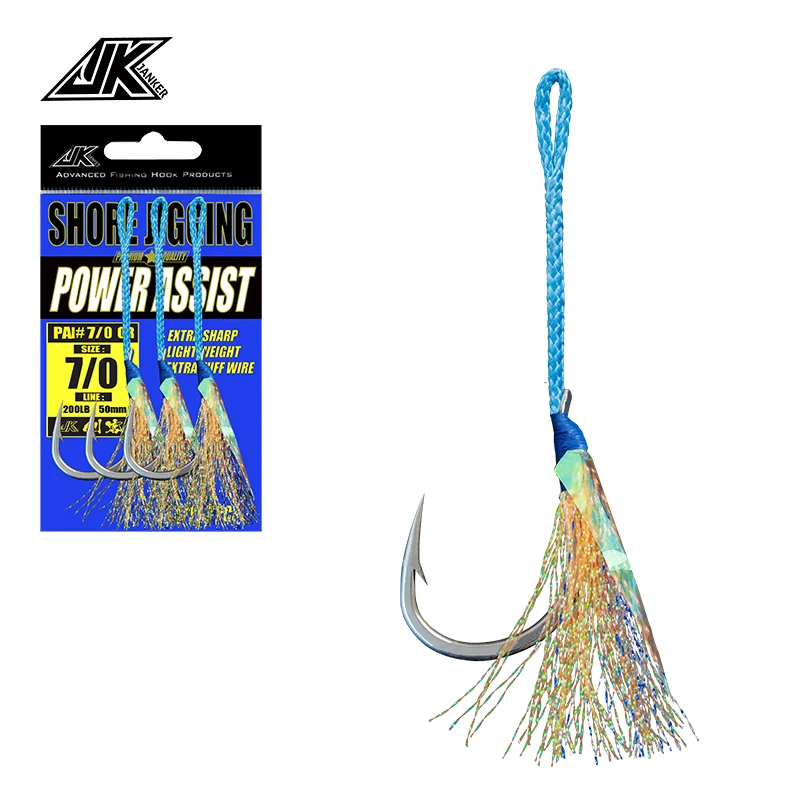 JK envío gratis 3/0, 5/0, 7/0, 9/0 de pesca de mar profundo con gancho azul línea PE 4x fuerte púas anzuelo barco de pesca plantilla de gancho - imagen 2