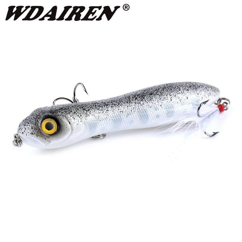 Señuelos de Pesca de lápiz con cabeza de serpiente, cebo Artificial con pluma, anzuelos triples, aparejos de Pesca de lubina, 10cm, 16g, 1 ud. - imagen 3