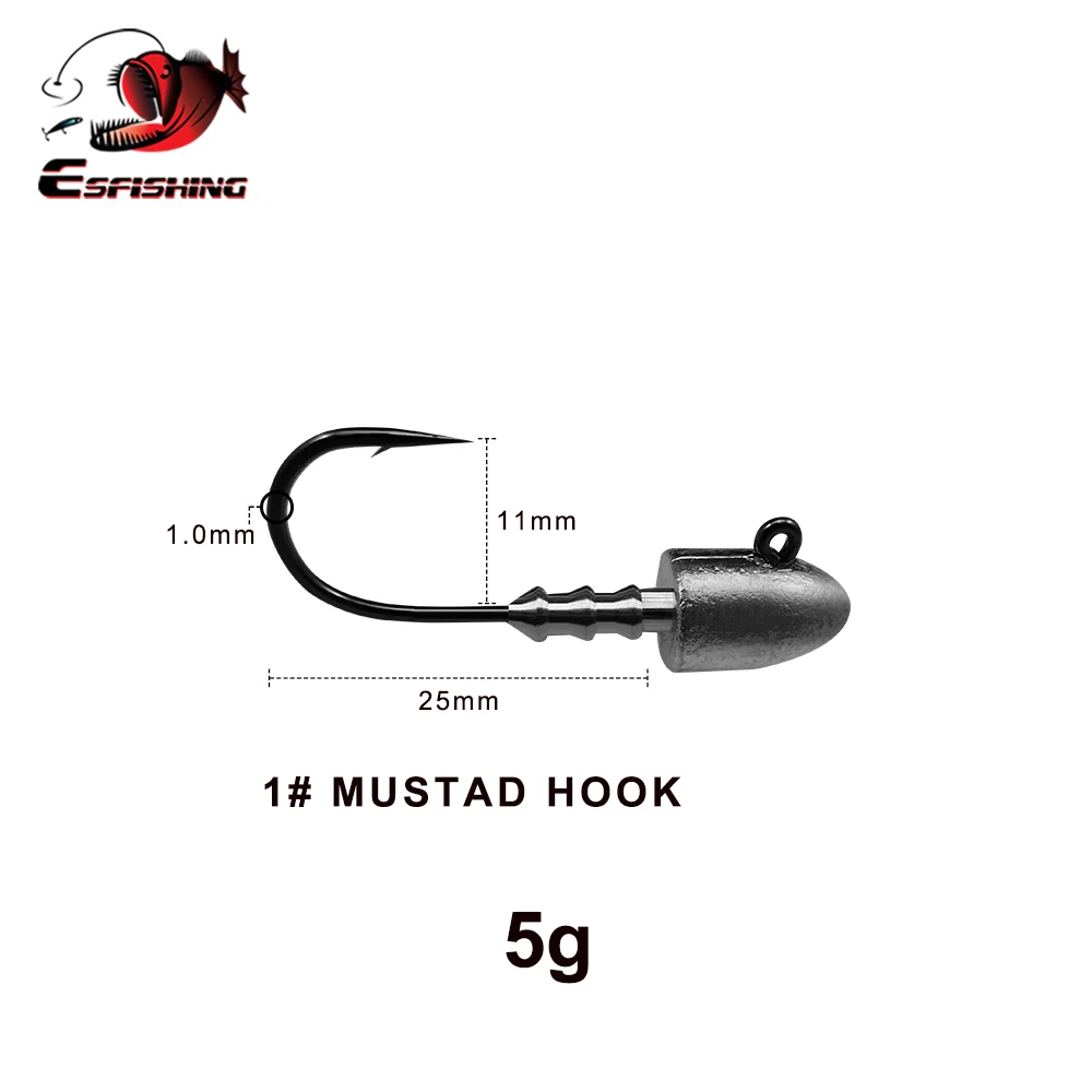 KESFISHING-anzuelo con cabeza de anzuelo de bala de calidad, 5 uds., 2,5g, 3,5g, 5g, 7g, 10g, 14g, 18g-3 Uds., anzuelos de pesca con cabeza hundida para señuelo suave - imagen 5