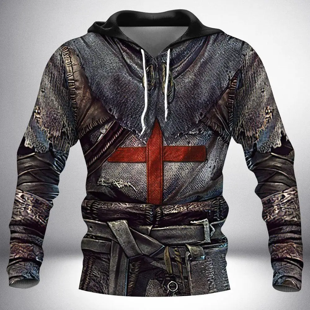 Caballero templario armadura 3D completamente estampado Sudadera con capucha para hombres/mujeres Harajuku moda Sudadera con capucha chaqueta Casual pulóver KJ010 - imagen 4