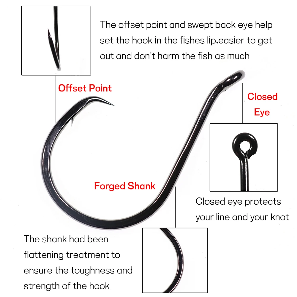 Ellllv 10PCS 1 #   - Gancho circular pesado de níquel negro 9/0, anzuelo de pesca de agua salada de acero rico en carbono para bagre, pargo, malta, atún - imagen 3