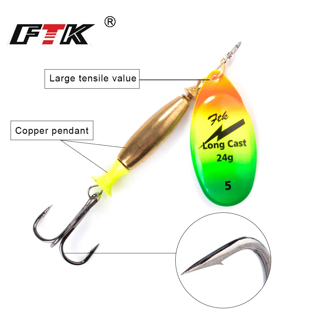FTK-señuelo de Metal para pesca, cebo giratorio de 18g/24g, 1005003331149943 señuelos de pesca mar spinning cucharillas de pesca señuecon cuchara dura, señuelo de lubina, con plumas y agudos ganchos para pescar, 1 Uds. - imagen 2
