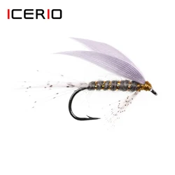 ICERIO-anzuelo de moscas húmedas, señuelo de mosca de pesca, ninfa, Larva, trucha, #12, 6 uds.