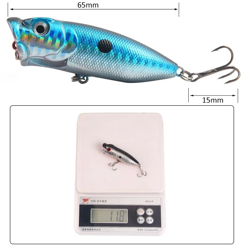 Señuelos de Pesca de 7cm/13g Topwater Popper, cebo duro de 5 colores, Wobblers artificiales, aparejos de pesca de plástico con ganchos 6 #, 1 piezas - imagen 5