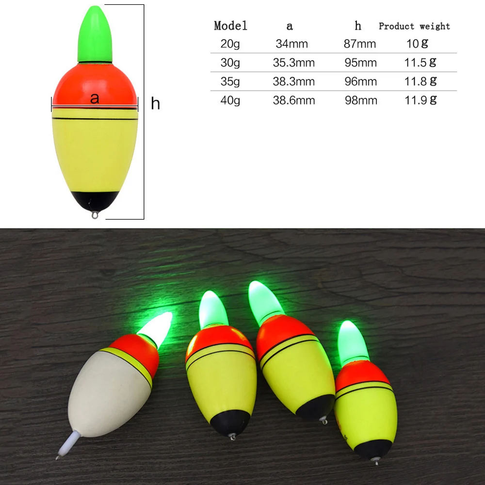 Flotador de pesca luminoso de espuma Led, 10 piezas, 20/30/40G, palo de luz Bobber, boya electrónica brillante, juego de flotadores de pesca nocturna en mar - imagen 2