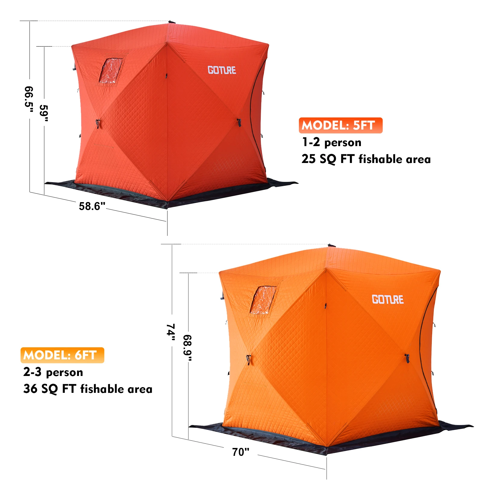 Goture-refugio portátil de pesca en hielo para 3-4 personas, tienda de campaña de invierno de apertura rápida, impermeable, a prueba de viento, tienda cálida de algodón para exteriores - imagen 3