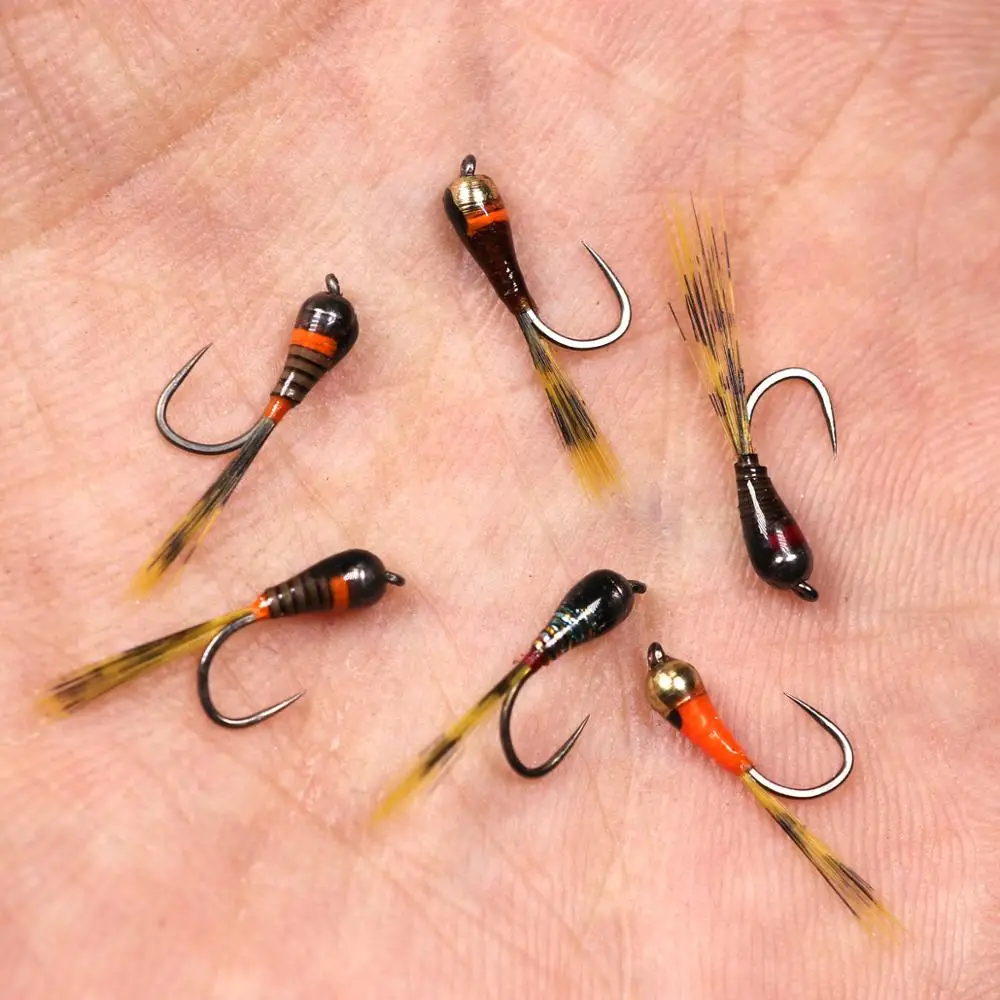 Bimoo 6PCS # 16 anzuelos sin púas Perdigon Ninfa mosca de hundimiento rápido pesca de Ninfa mosca aparejo de pesca en hielo mosca para pesca con mosca de trucha - imagen 5