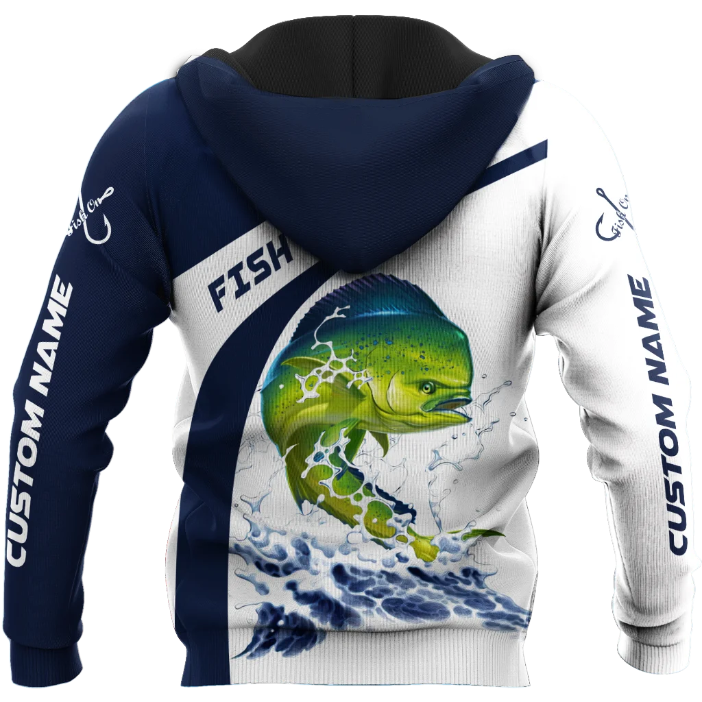 Sudadera con capucha y sudadera con estampado 3D de pesca Mahi-mahi con nombre personalizado para hombre, Sudadera con capucha con cremallera Unisex, ropa de calle, chándales informales KJ772 - imagen 3