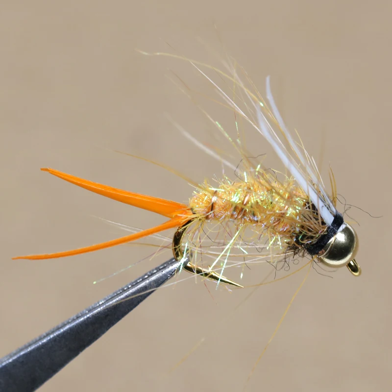 ICERIO 8 Uds. Cabeza de cuentas de latón amarillo Crazy Psycho Prince ninfas moscas húmedas trucha señuelos de pesca con mosca #12 - imagen 2