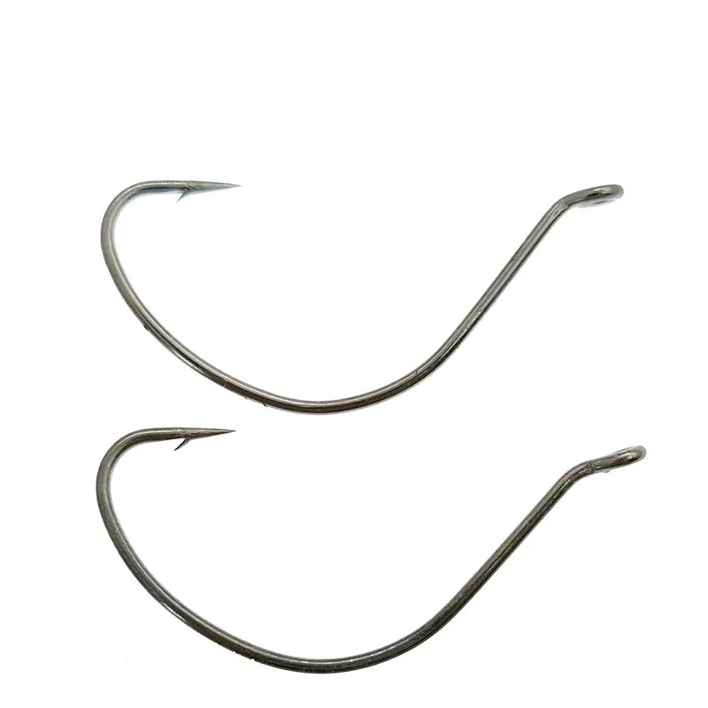 10 anzuelos de pesca con anzuelo compensado. # 6 # 4 # 2 # 1 # 1/0 # 2/0 # 3/0 Wacky Rig Drop Shot Rig manivela gusano señuelo Walleye lubina aparejos de pesca - imagen 5