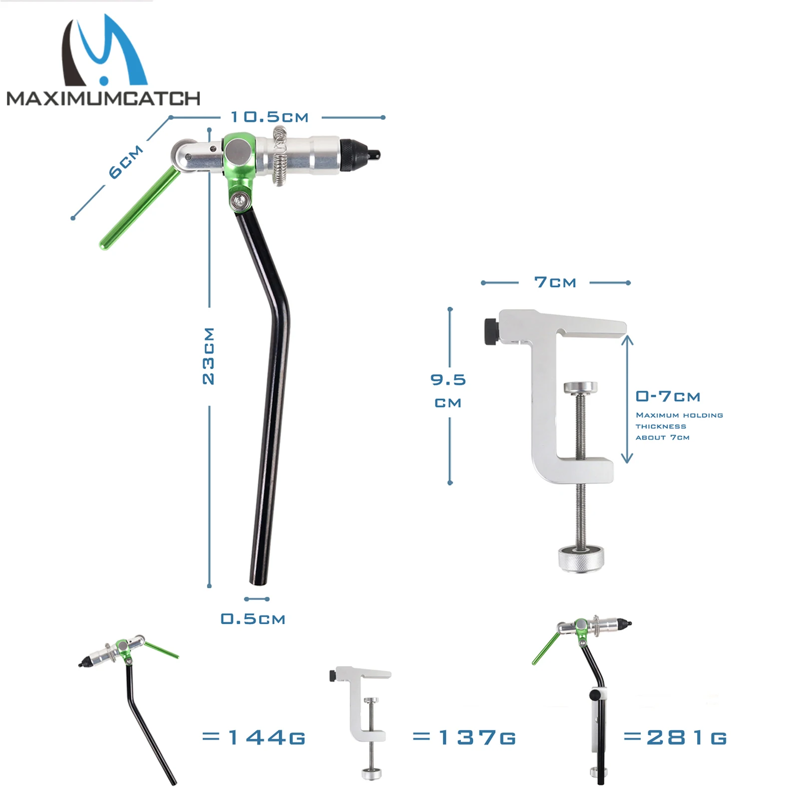 Maximumcatch Maxcatch TVC tornillo de banco para atado de moscas construcción giratoria de aluminio anodizado con vástago con bisagras y cabezal giratorio - imagen 3