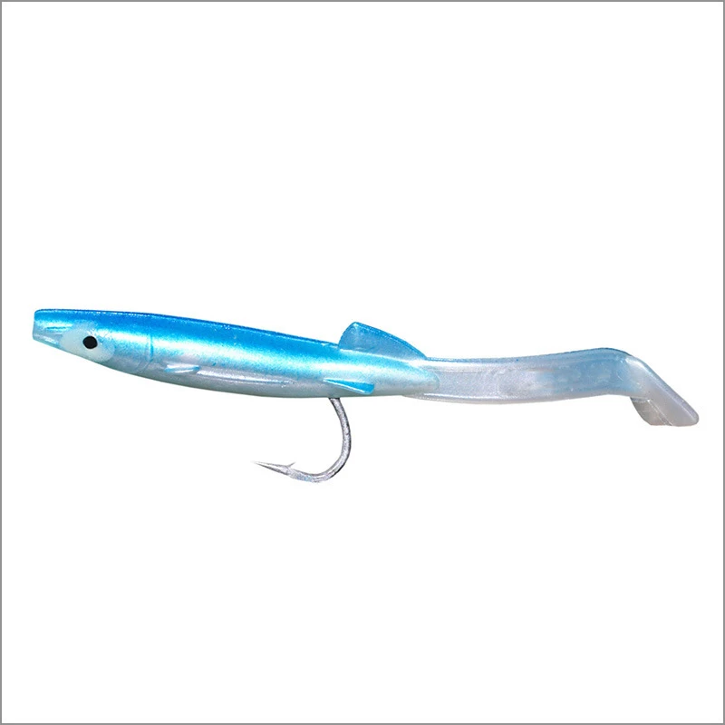 Señuelo de Pesca de anguila blanca y azul, cebos blandos con gancho, 8cm, 2,3g, cebo Artificial, novedad, 6 unidades por lote - imagen 2