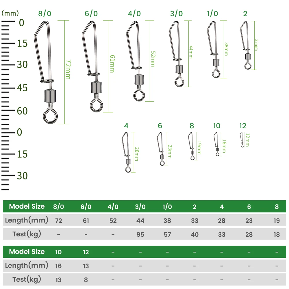 DNDYUJU 100/50 Uds. Giratorios de pesca de acero inoxidable, giratorios entrelazados con anzuelo a presión, señuelo, aparejos, conector de carpa - imagen 2