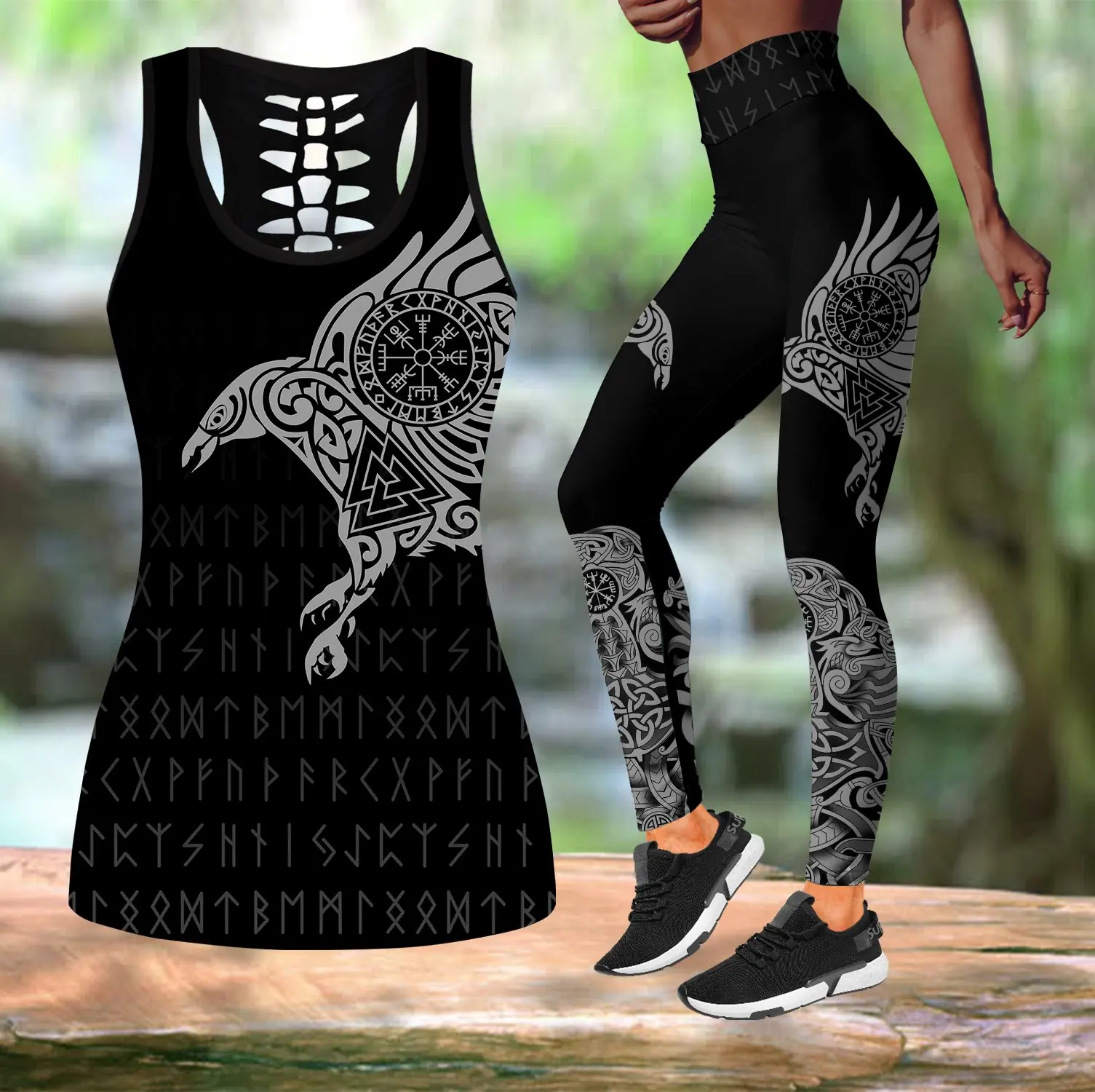 Huginn Raven of Odin-Conjunto de mallas y camiseta sin mangas con estampado 3D, mallas de longitud completa para Fitness, pantalones de Yoga cómodos, LKB-07 - imagen 2