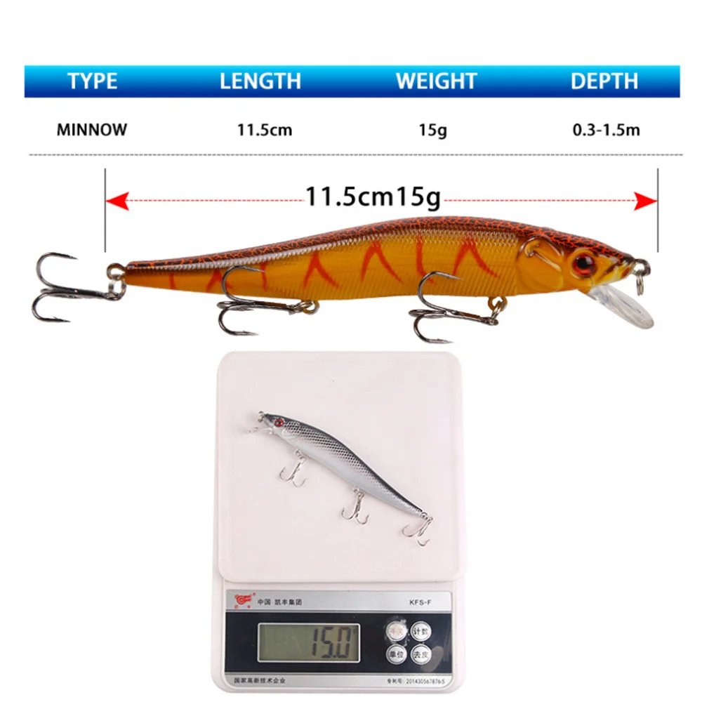 Señuelos duros de Pesca Artificial, cebo Crankbait con 3 ganchos Wobblers Swimbait, pececillos, 11,5 cm, 15g, 1 pieza - imagen 2