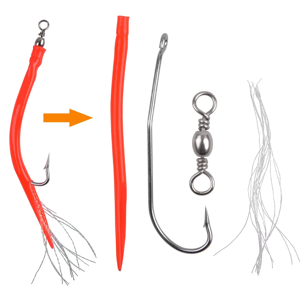 Anzuelos de pesca de anguila, señuelos de cebo de plantilla de Anguila, anzuelo de pulpo Offset de vástago largo con barril giratorio, señuelo de lubina, gusano, aparejos de cebo Artificial, 4 piezas - imagen 5