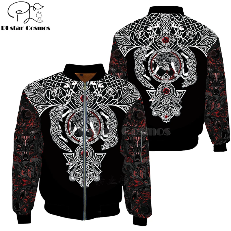 Chaquetas Bomber de moda para hombre, Mjolnir Odin, patrón de tatuaje, estampado divertido, jersey de manga larga con cremallera 3d, chaqueta con cremallera Unisex, 2024 - imagen 5
