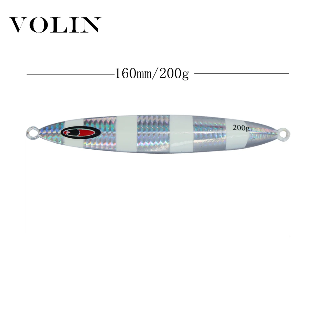 VOLIN llavero nuevo 1 Uds lento hundimiento de la plantilla de Metal señuelo 200g 250g pesca luminosa cebo duro cebra agua salada señuelo de Jigging pesca - imagen 2