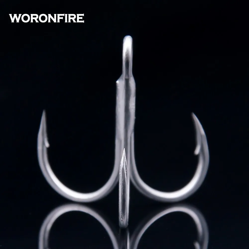 20 unids/lote gancho triple grueso fuerte tracción 1 #   2 #   4 #   6 #   8 #   10 #   12 #   Propietario de anzuelos de pesca triples plegados redondos de acero rico en carbono - imagen 2