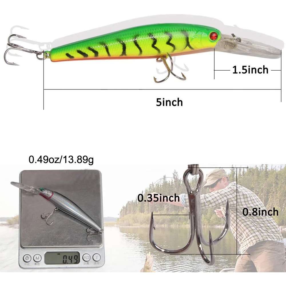 Este señuelo de pesca mide 5 pulgadas de largo y pesa 0