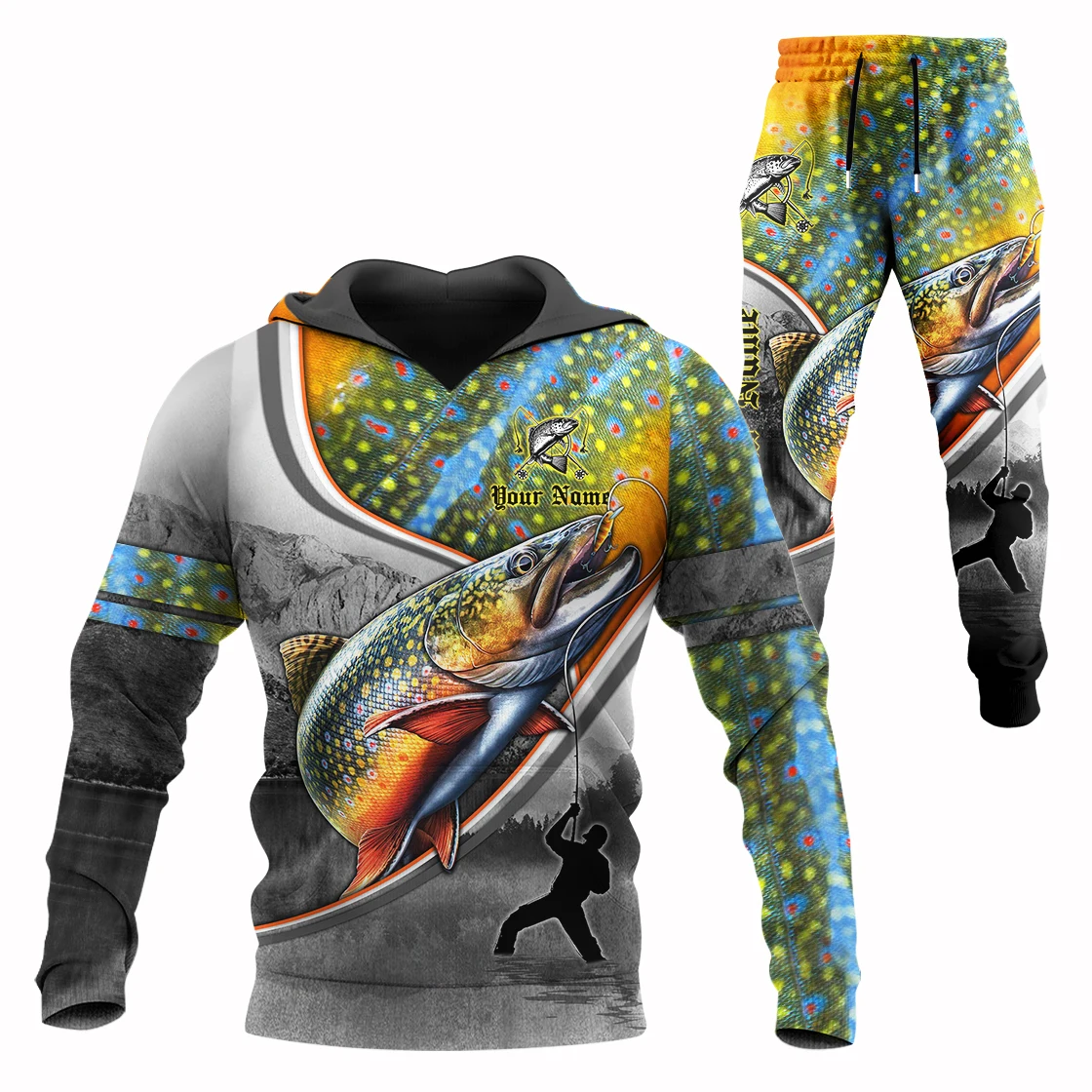 Pesca de trucha nombre personalizado 3D impreso hombres conjuntos Sudadera con capucha y pantalones otoño ropa deportiva Unisex Casual chándales de calle ropa masculina TZ-03