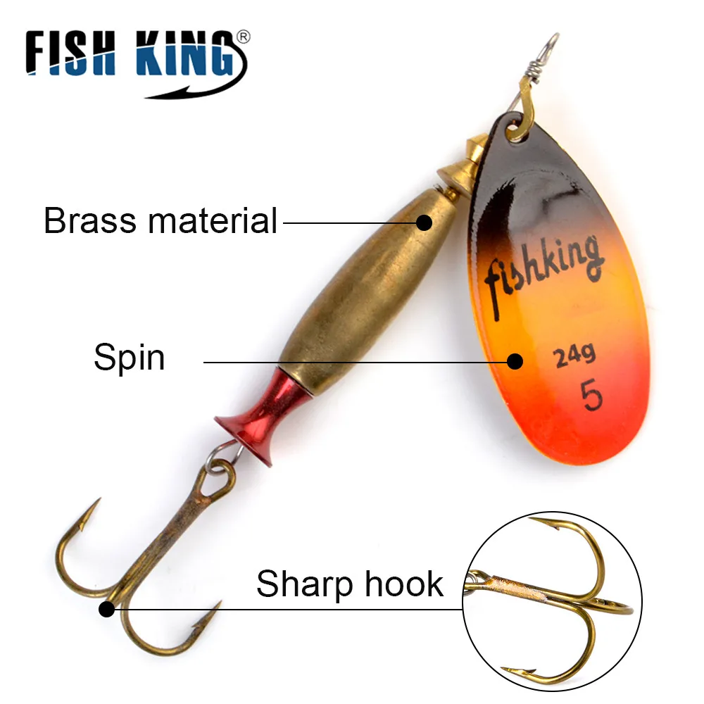 FISH KING 1 pieza de fundición larga 4 # -18g 5 # -24g Spinner señuelo cebo cuchara señuelos luccio Metal pesca señuelo lubina cebo duro con ganchos - imagen 2