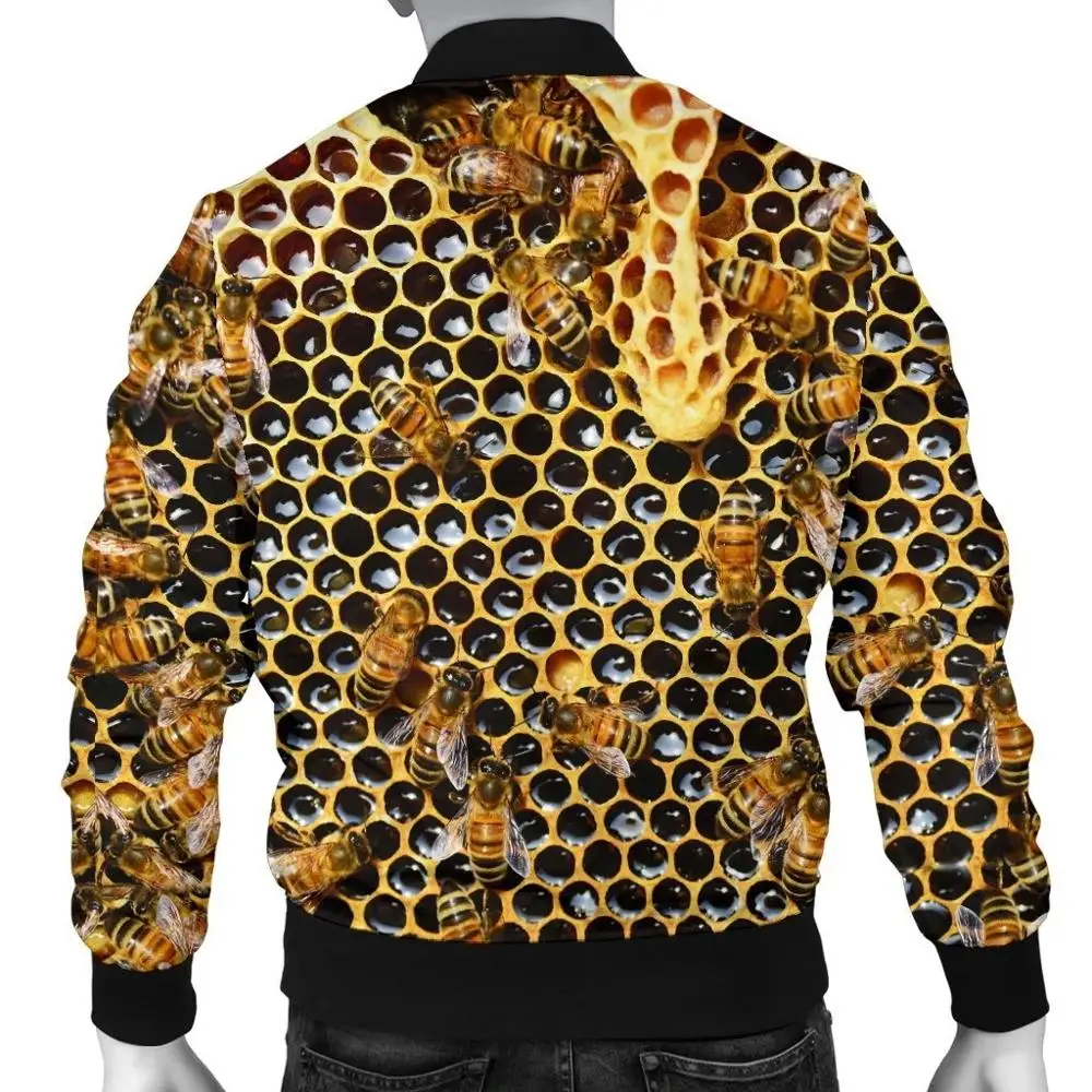 Chaqueta Bomber cálida para hombre, abeja, miel cruda pura, estampado 3D, gruesa, invierno, manga larga, prendas de vestir con bolsillos, chaqueta informal Unisex con cremallera - imagen 2