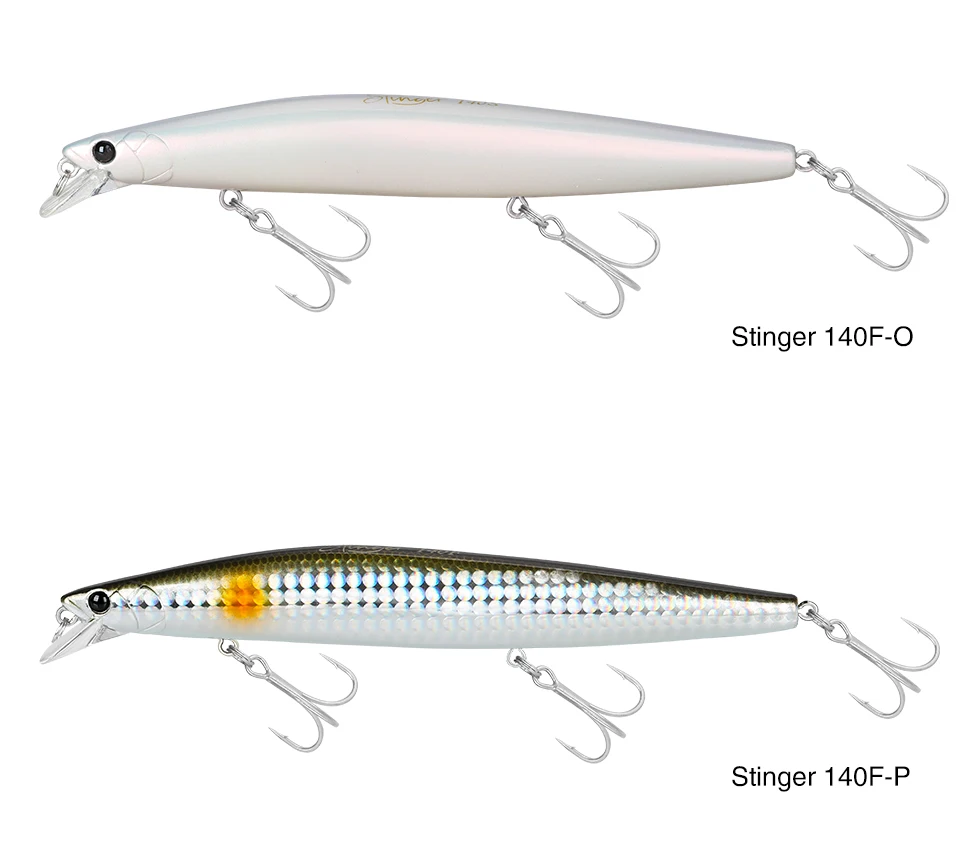 Explore los señuelos de pesca versátiles Stingray 140F-O y Stingray 140F-P diseñados para un rendimiento óptimo