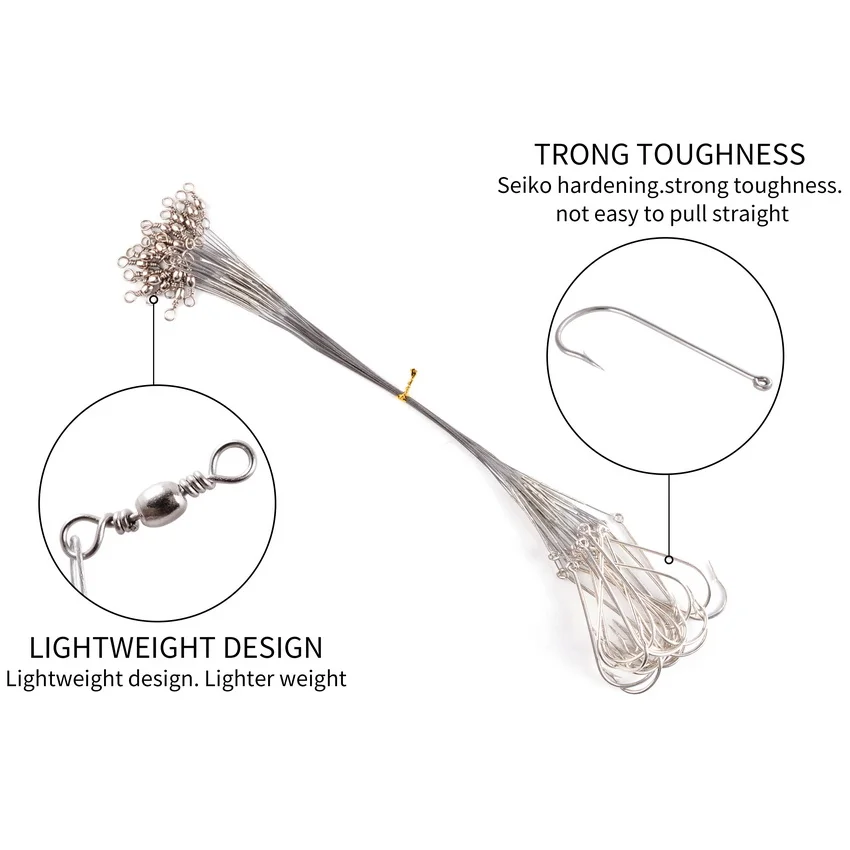 Líder de alambre de acero con eslabones giratorios y anzuelos, hilo de pesca antimordedura, 15/22, 5cm, accesorios de pesca, Correa Olta Leadcore para lucios, 10 Uds. - imagen 2