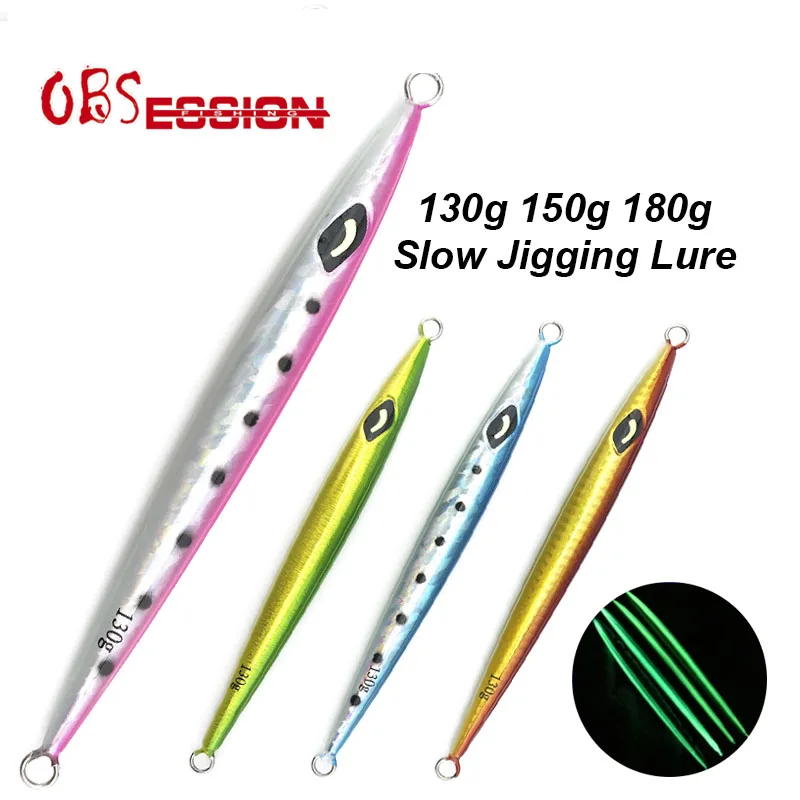 OBSESSION-cebo de Metal duro, 130g, 150g, 180g, plantilla de hundimiento de caída rápida, señuelo de pesca luminoso Artificial, cebo Wobbler, aparejos de pesca