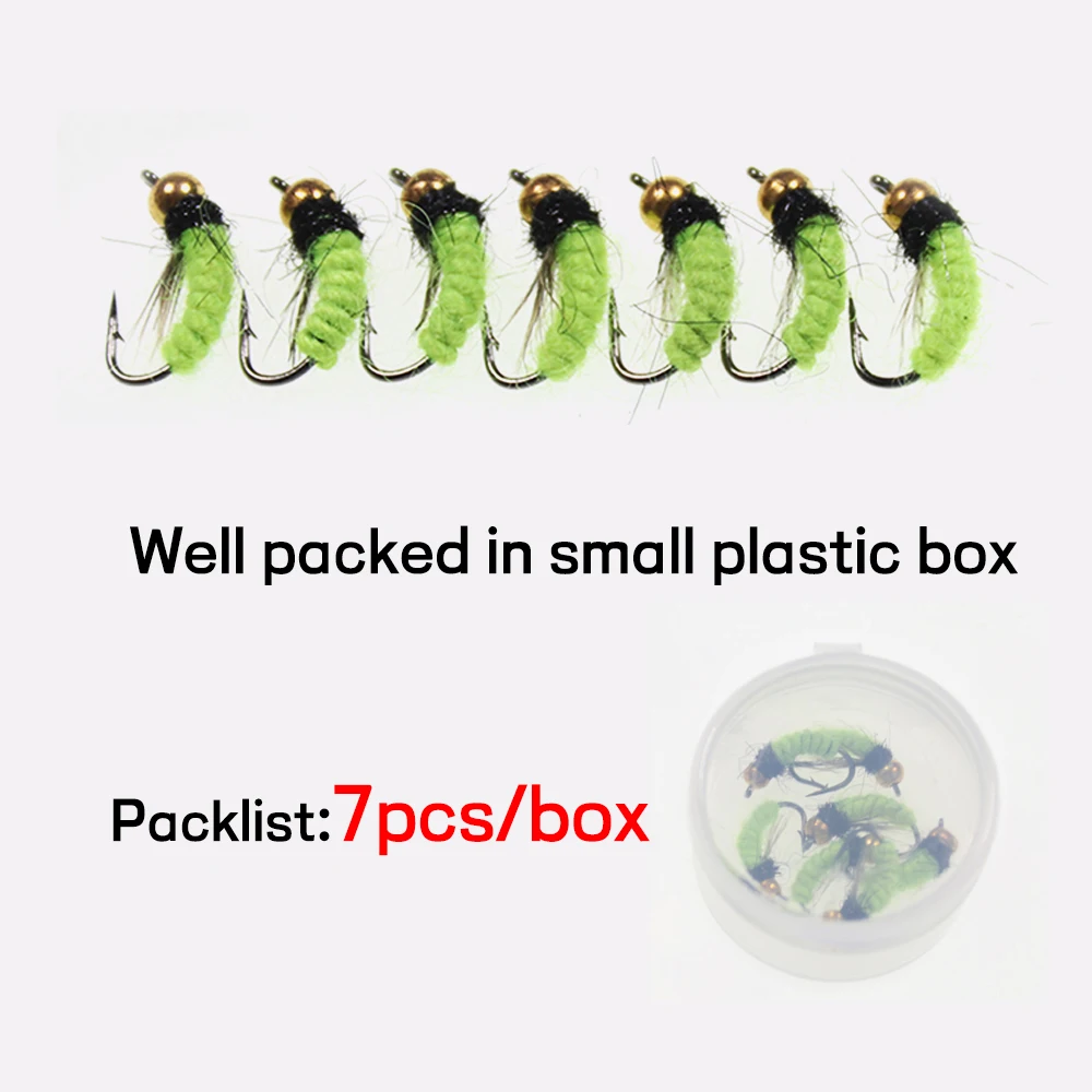 Bimoo-señuelo de pesca de trucha, 7 Uds., n. ° 12, moscas, UV, verde, Cezch, Mosca, ninfas - imagen 5