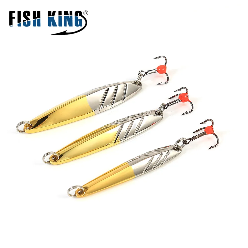 FISH KING-señuelo de pesca 5g/10g/15g, señuelo para pesca en hielo, cuchara de Metal, anzuelo de púas triple para pesca en hielo - imagen 2